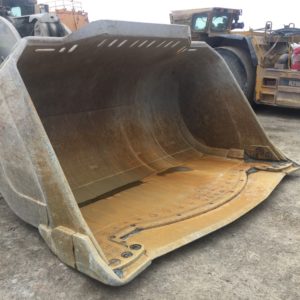 Outcast underground loader bucket attached to loader machine after use. Bucket is clean inside with no hang-up inside the bucket..